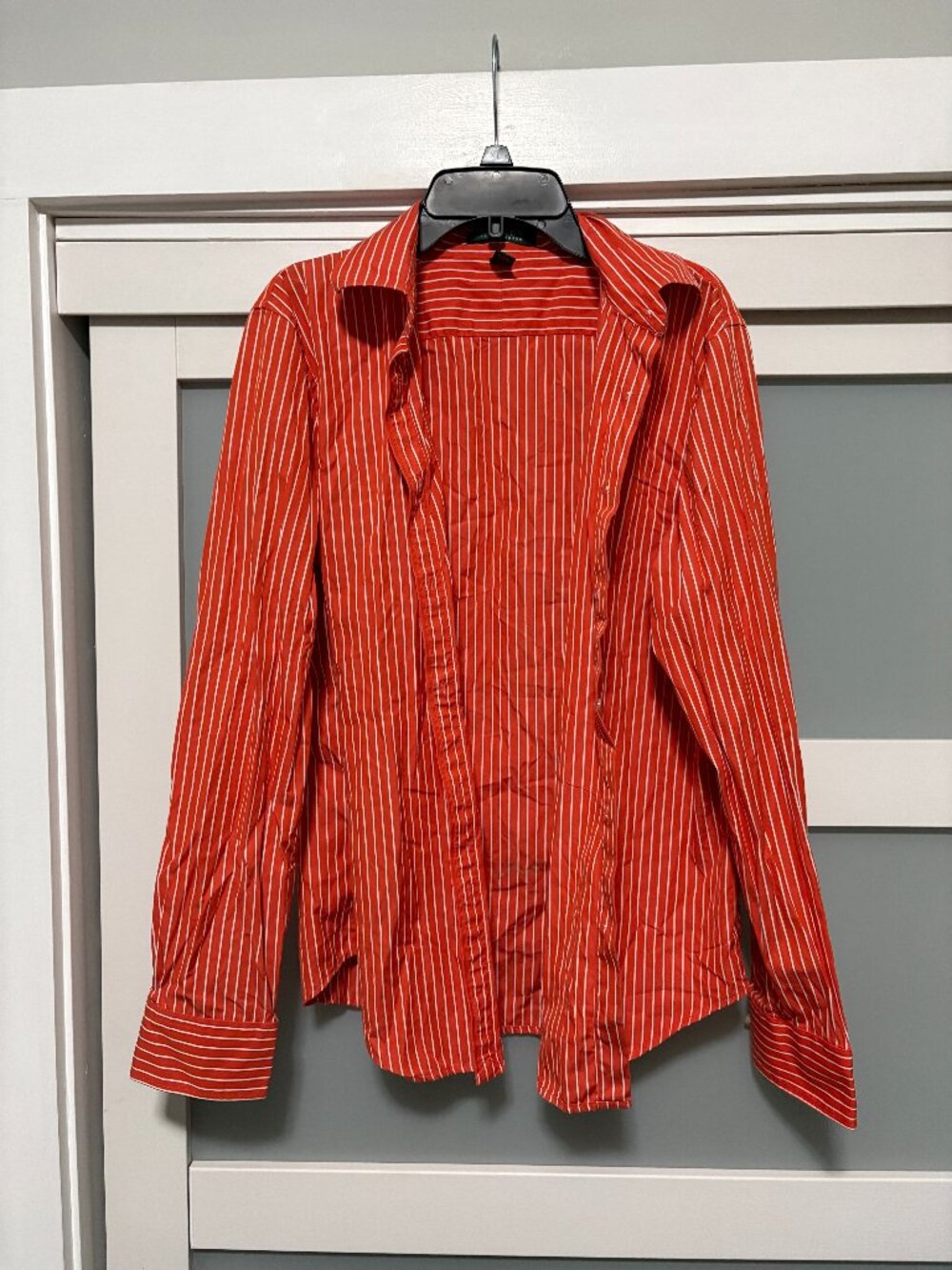 Lauren Ralph Lauren Ladies Orange White Stripe Button Front Shirt sz L L/S EUC